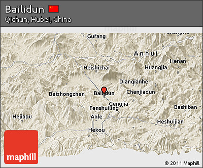 Shaded Relief Panoramic Map of Bailidun