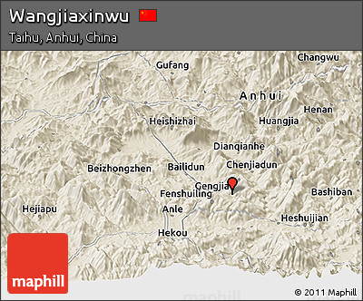Shaded Relief Panoramic Map of Wangjiaxinwu