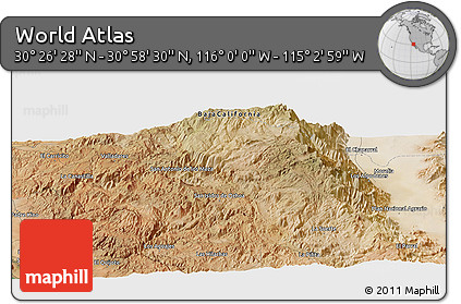 Satellite Panoramic Map of the Area around 30° 42' 29" N, 115° 31' 30" W