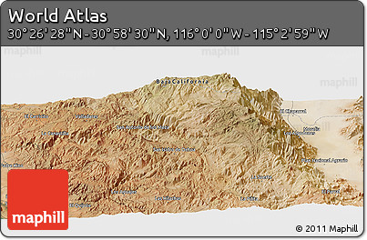 Satellite Panoramic Map of the Area around 30° 42' 29" N, 115° 31' 30" W