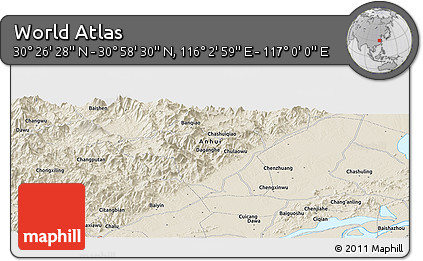 Shaded Relief Panoramic Map of the Area around 30° 42' 29" N, 116° 31' 30" E