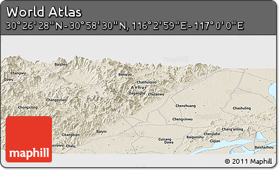 Shaded Relief Panoramic Map of the Area around 30° 42' 29" N, 116° 31' 30" E