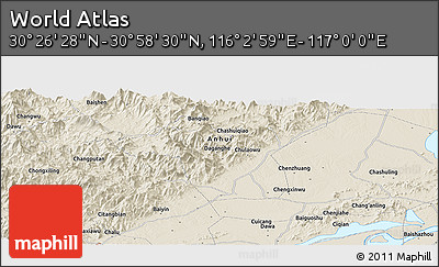 Shaded Relief Panoramic Map of the Area around 30° 42' 29" N, 116° 31' 30" E