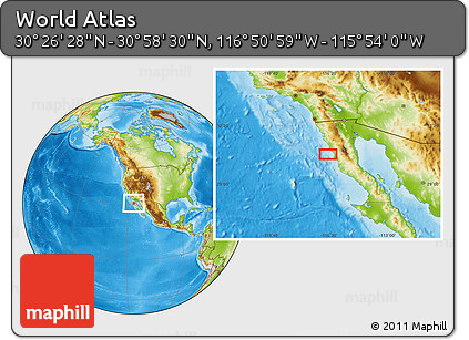 Physical Location Map of the Area around 30° 42' 29" N, 116° 22' 30" W