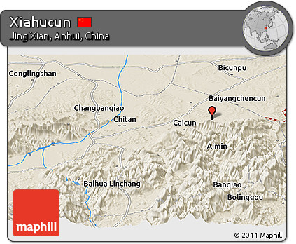 Shaded Relief Panoramic Map of Xiahucun
