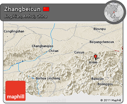 Shaded Relief Panoramic Map of Zhangbeicun