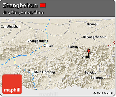 Shaded Relief Panoramic Map of Zhangbeicun