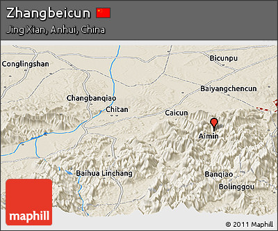 Shaded Relief Panoramic Map of Zhangbeicun