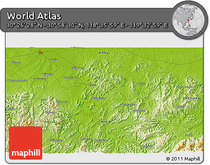 Physical 3D Map of the Area around 30° 42' 29" N, 119° 4' 29" E