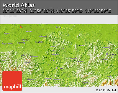 Physical 3D Map of the Area around 30° 42' 29" N, 119° 4' 29" E