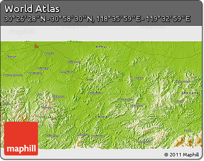 Physical 3D Map of the Area around 30° 42' 29" N, 119° 4' 29" E
