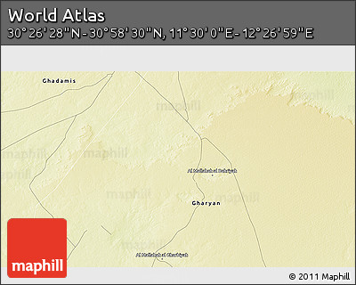 Physical 3D Map of the Area around 30° 42' 29" N, 11° 58' 29" E