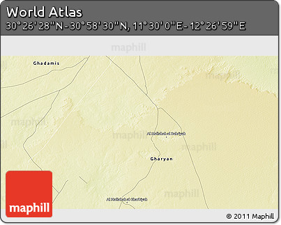Physical 3D Map of the Area around 30° 42' 29" N, 11° 58' 29" E