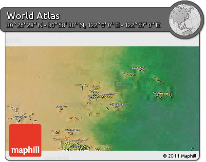 Satellite 3D Map of the Area around 30° 42' 29" N, 122° 28' 29" E