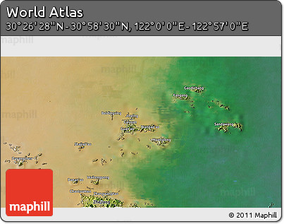Satellite 3D Map of the Area around 30° 42' 29" N, 122° 28' 29" E