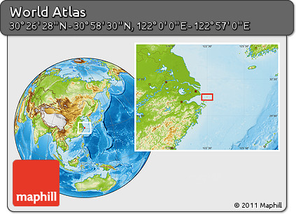 Physical Location Map of the Area around 30° 42' 29" N, 122° 28' 29" E