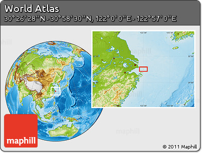 Physical Location Map of the Area around 30° 42' 29" N, 122° 28' 29" E