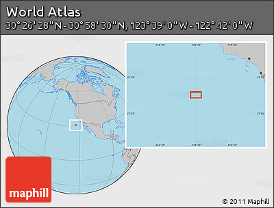 Gray Location Map of the Area around 30° 42' 29" N, 123° 10' 30" W