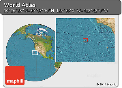 Satellite Location Map of the Area around 30° 42' 29" N, 123° 10' 30" W