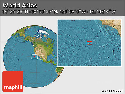 Satellite Location Map of the Area around 30° 42' 29" N, 123° 10' 30" W