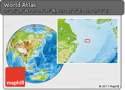 Physical Location Map of the Area around 30° 42' 29" N, 124° 10' 30" E