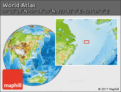 Physical Location Map of the Area around 30° 42' 29" N, 124° 10' 30" E