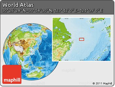 Physical Location Map of the Area around 30° 42' 29" N, 124° 10' 30" E