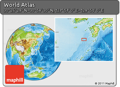 Physical Location Map of the Area around 30° 42' 29" N, 128° 25' 30" E