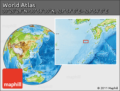 Physical Location Map of the Area around 30° 42' 29" N, 128° 25' 30" E