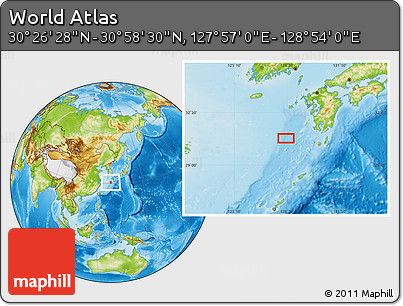 Physical Location Map of the Area around 30° 42' 29" N, 128° 25' 30" E
