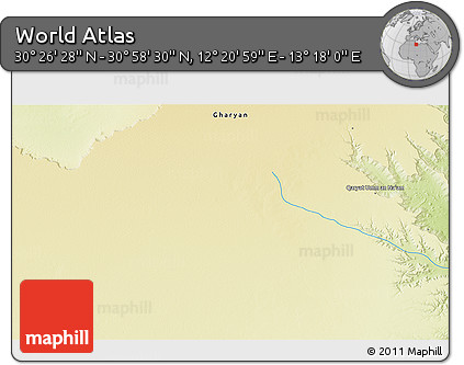 Physical 3D Map of the Area around 30° 42' 29" N, 12° 49' 29" E