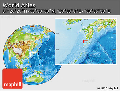 Physical Location Map of the Area around 30° 42' 29" N, 130° 7' 30" E