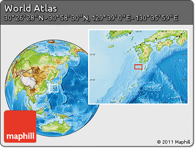 Physical Location Map of the Area around 30° 42' 29" N, 130° 7' 30" E