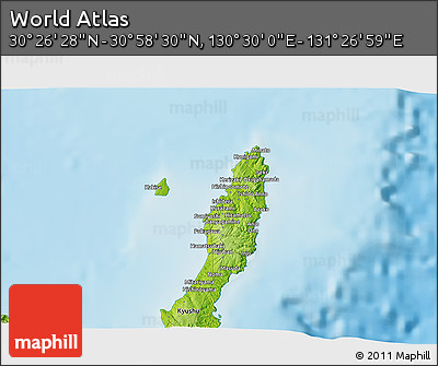 Physical 3D Map of the Area around 30° 42' 29" N, 130° 58' 29" E