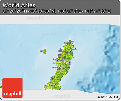 Physical 3D Map of the Area around 30° 42' 29" N, 130° 58' 29" E