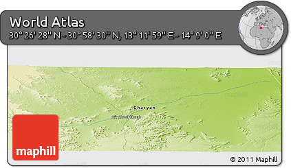 Physical Panoramic Map of the Area around 30° 42' 29" N, 13° 40' 30" E