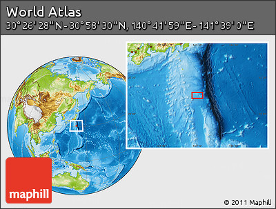 Physical Location Map of the Area around 30° 42' 29" N, 141° 10' 30" E