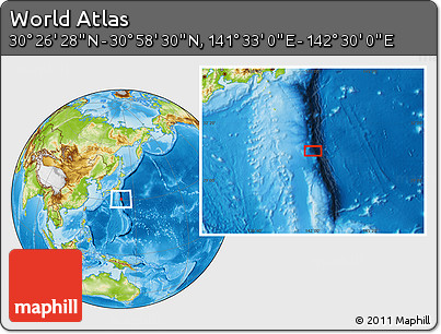 Physical Location Map of the Area around 30° 42' 29" N, 142° 1' 30" E