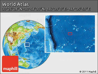 Physical Location Map of the Area around 30° 42' 29" N, 147° 7' 30" E