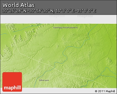 Physical 3D Map of the Area around 30° 42' 29" N, 14° 31' 30" E