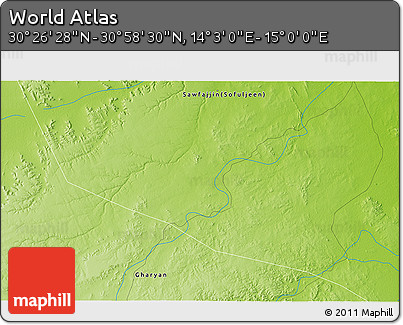 Physical 3D Map of the Area around 30° 42' 29" N, 14° 31' 30" E