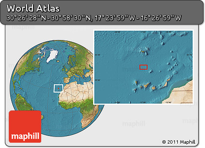 Satellite Location Map of the Area around 30° 42' 29" N, 16° 55' 29" W