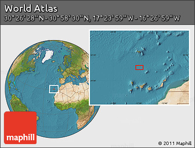 Satellite Location Map of the Area around 30° 42' 29" N, 16° 55' 29" W