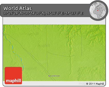 Physical 3D Map of the Area around 30° 42' 29" N, 17° 4' 30" E