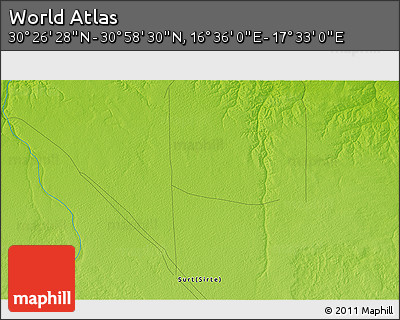 Physical 3D Map of the Area around 30° 42' 29" N, 17° 4' 30" E