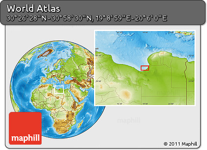 Physical Location Map of the Area around 30° 42' 29" N, 19° 37' 30" E
