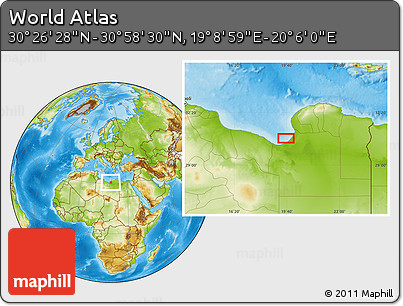 Physical Location Map of the Area around 30° 42' 29" N, 19° 37' 30" E
