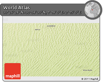 Physical 3D Map of the Area around 30° 42' 29" N, 1° 46' 29" E