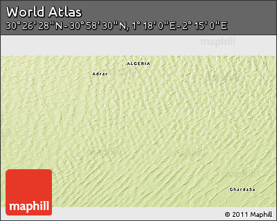Physical 3D Map of the Area around 30° 42' 29" N, 1° 46' 29" E