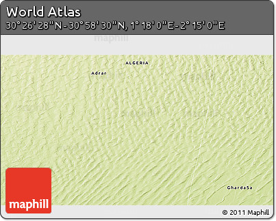 Physical 3D Map of the Area around 30° 42' 29" N, 1° 46' 29" E